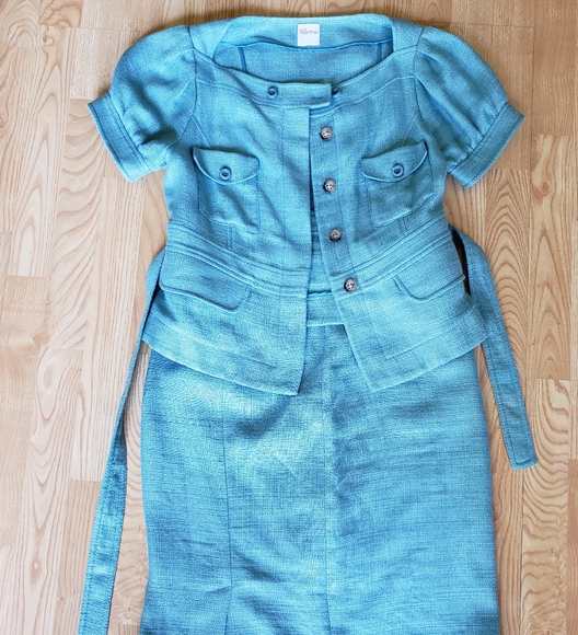 NWOT Valentino Red Two Piece Suit Jacket Skirt blue tweed size 8 Linen blend - Picture 2 of 11